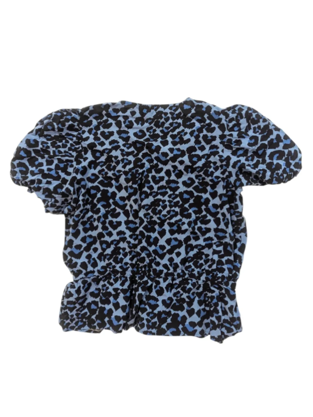 Banana Republic Wrap Front Blouse XS Blue Black Leopard Print